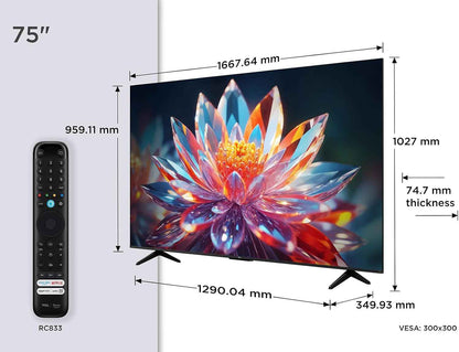 TCL 75T6C 75” QLED 4K HDR TV, Fire TV (Téléviseur Intelligent Avec Dolby Vision Et Atmos, HDR10+, Appuyez Et Demandez À Alexa)