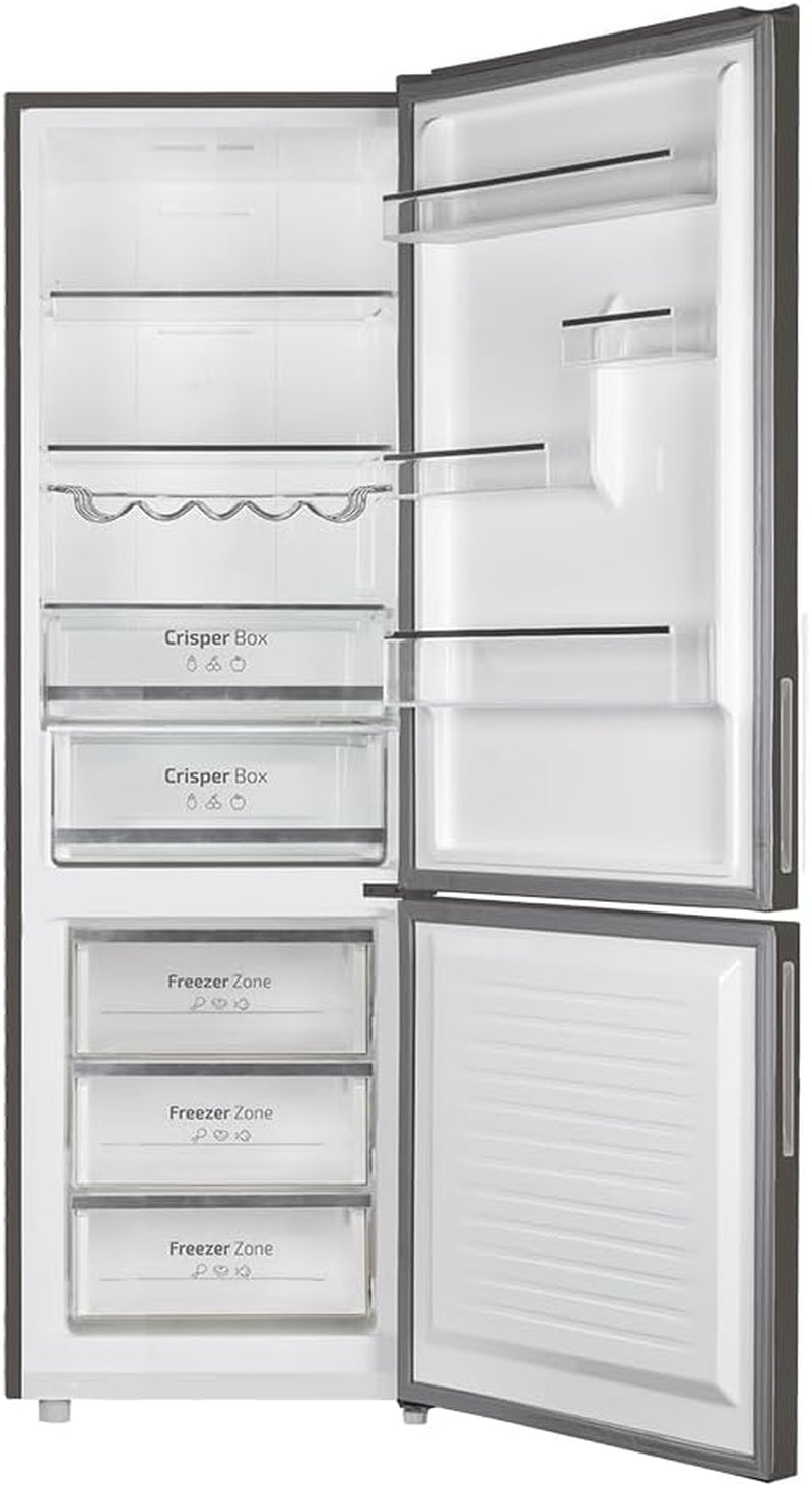 Réfrigérateur Bolero Coolmarket Combi 322 Glass Grey D. Multi Airflow, Total No Frost, Humidity Box, Crisper Box, Mode Vacances, Mode Économie, Porte Réversible, Fast Freezing, Fast Cooling