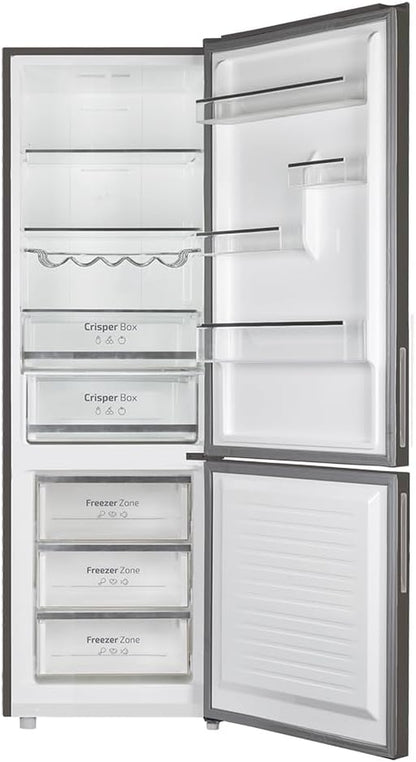 Réfrigérateur Bolero Coolmarket Combi 322 Glass Grey D. Multi Airflow, Total No Frost, Humidity Box, Crisper Box, Mode Vacances, Mode Économie, Porte Réversible, Fast Freezing, Fast Cooling
