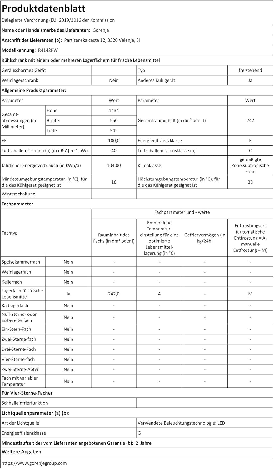 R4142PW Réfrigérateur Autoportante 242 L E Blanc