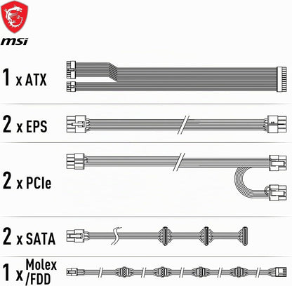 MSI MAG A650GL Alimentation Modulaire ATX, 80 plus Gold | 650W, Ventilateur FDB 120 Mm À Roulement Hydrodynamique, Full-Bridge LLC, Câbles Plats Noirs, Garantie 7 Ans