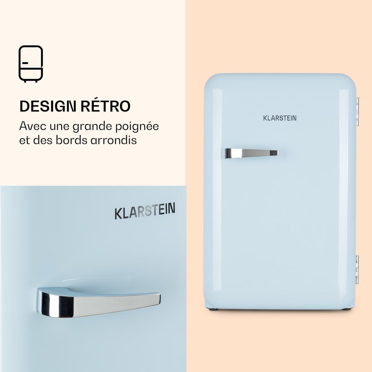 Audrey Mini - Petit Réfrigérateur, Mini-Bar Compact, Pose Libre, Réfrigération Par Compression, Capacité, Réfrigération : 0-10 °C, Mini-Réfrigérateur De 70 Litres, Bleu