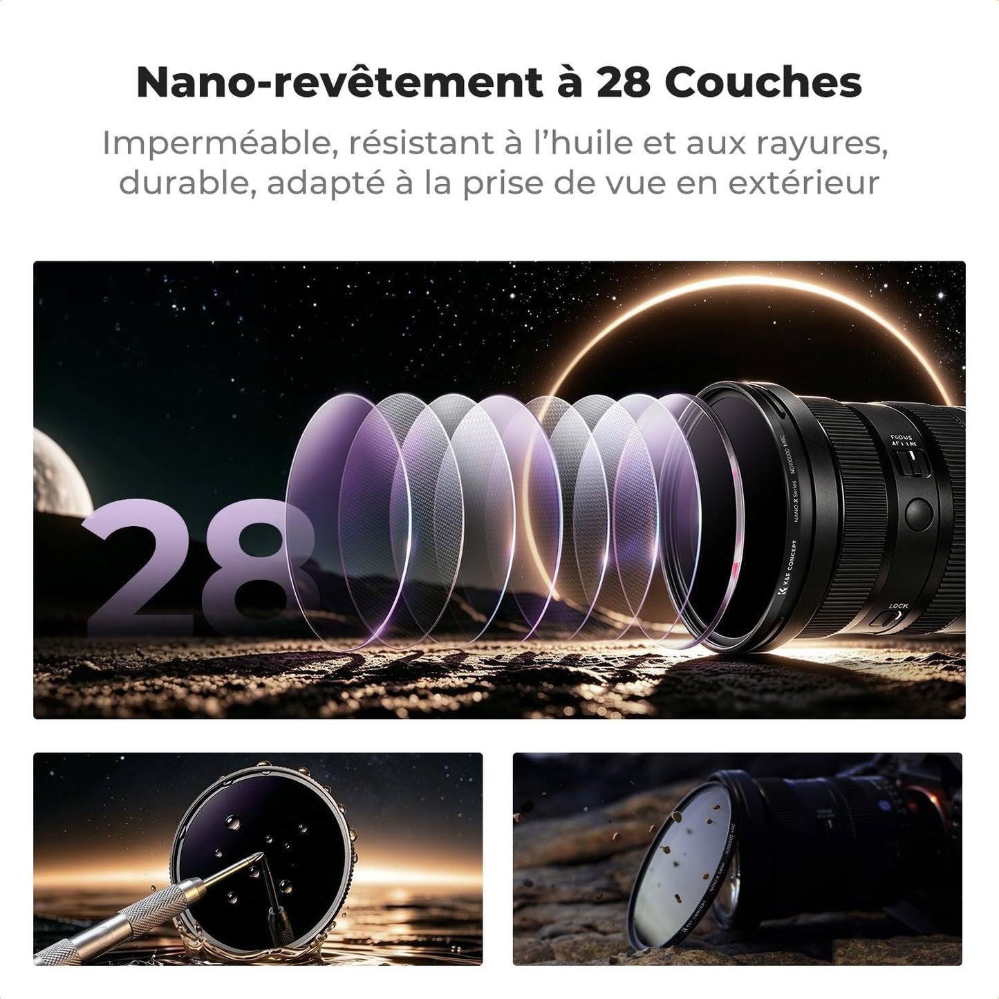 Ø77Mm Filtre ND100000 16.6 F-Stops 5.0 HD Pour Éclipse Solaire | Certifiées ISO 12312-2 : 2015,Étanche,Verre Optique,Résistant À L’Huile Et Aux Rayure,Cadre CNC Antidérapant,Nano-X,Fn706