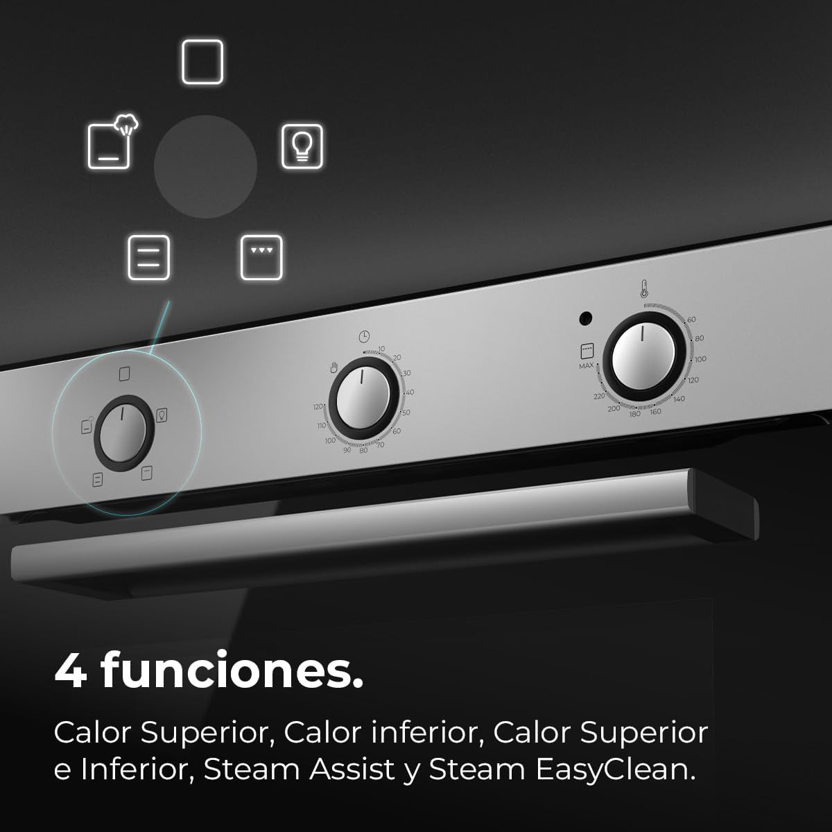 Four Encastrable 45 Cm Bolero Hexa C134500 Inox A. 2600W, Capacité De 56L, Faible Consommation, 4 Fonctions, Minuterie, Nettoyage À La Vapeur, Cuisson À La Vapeur