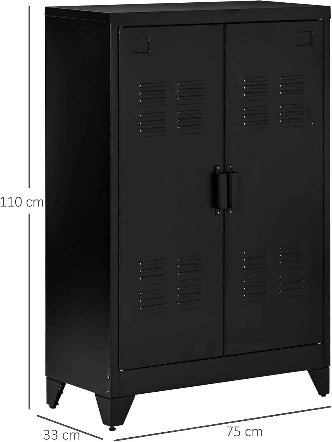 Armoire De Bureau À 3 Niveaux Métallique Noir | Meuble De Rangement Bureau, 2 Portes, Étagères Réglables, Armoire À Dossiers, Pour Domicile, Garage