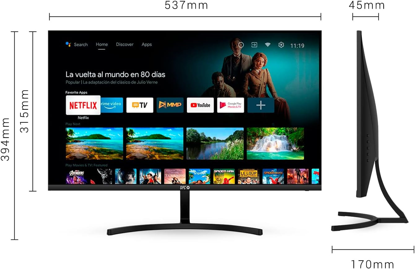 Smart Monitor 24" - Écran Android TV, Full HD, Télécommande | Écran Et Android TV, Haut-Parleurs Intégrés, Design Ultrafin, Streaming Netflix, Prime Video, Etc.