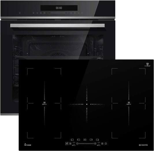 Cuisinière: 60Cm Four Encastrable EB8019EDP + 77Cm Plaque Induction IND7705FZ / Pyrolyse/Fonction Pizza/Gril/Circulation De L'Air/Air Chaud/Tiroirs Télescopiques / SET80193FZ