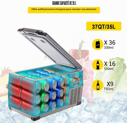 Glacière Électrique Voiture, 35 L, Réfrigérateur Portable À Compression, Mini Frigo, 69,3X34,5X38,1 Cm, Mini Congélateur Avec Écran LCD Numérique -20 À 20 ℃ Pour Maison/Voiture/Camping