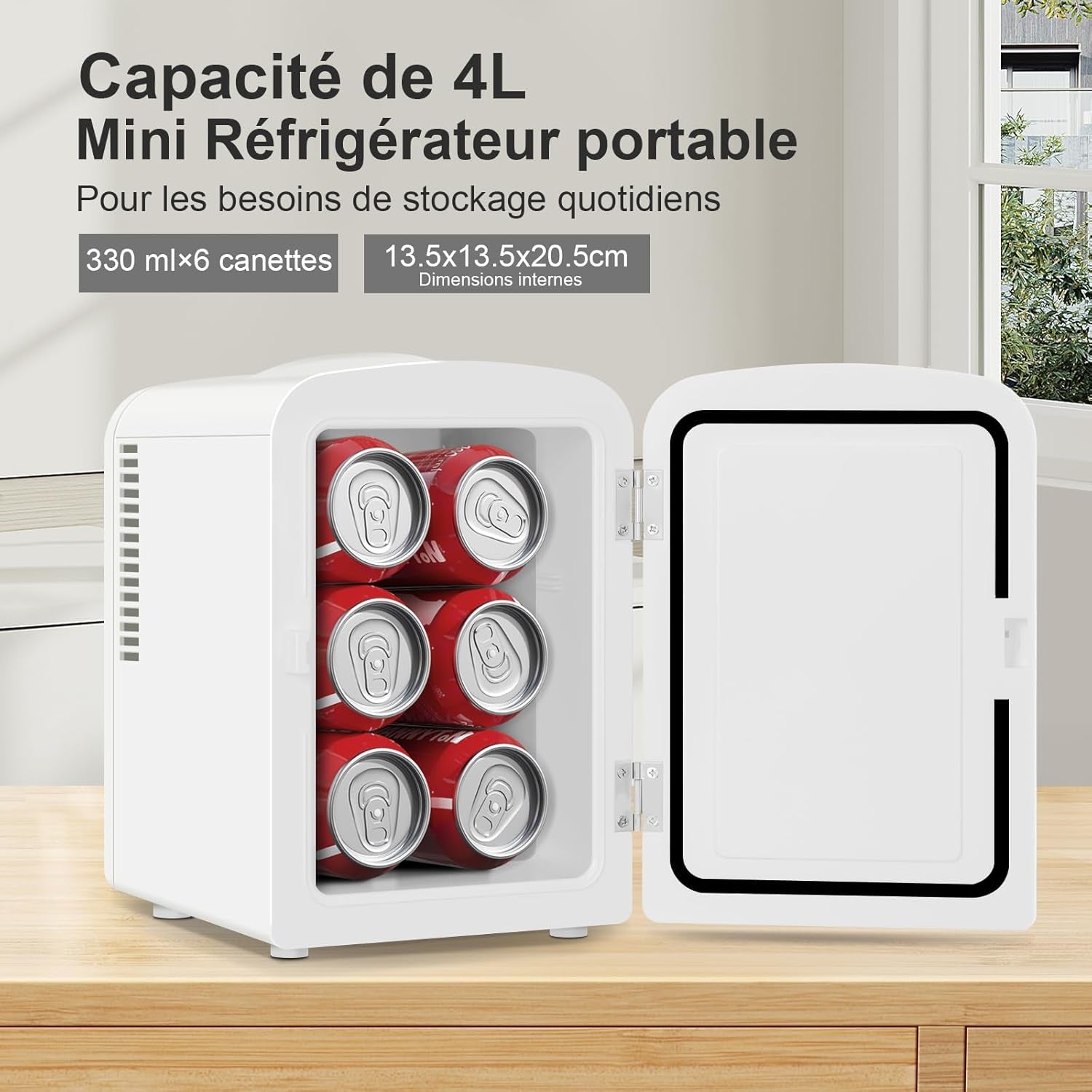 Mini Frigo Portable 4L, Mini Réfrigérateur Cosmétique, Mini Glacière Électrique, Fonction Froid/Chaud, Avec Câble AC 220V/ DC 12V Pour Voiture, Bureau, Chambre (Blanc)