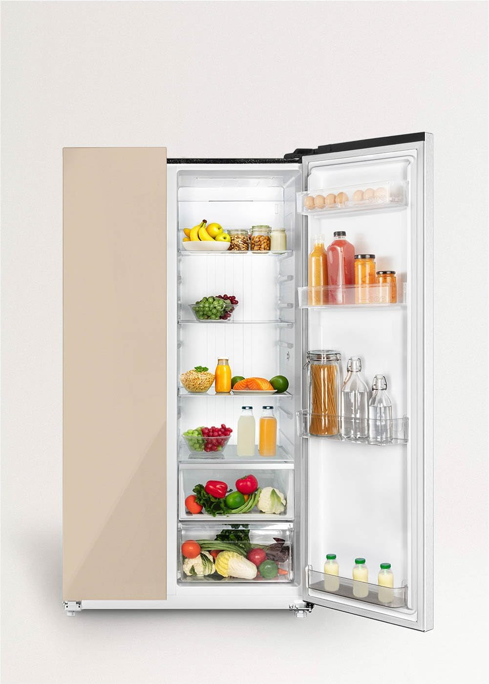 / FRIDGE STUDIO SIDE by SIDE 550 / Réfrigérateur Style Side by Side 550L Sable / 91,2 X 70,4 X 177,7 Cm/No Frost, Traitement Antibactérien, Commande Tactile Électronique, 158W
