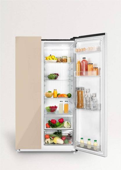 / FRIDGE STUDIO SIDE by SIDE 550 / Réfrigérateur Style Side by Side 550L Sable / 91,2 X 70,4 X 177,7 Cm/No Frost, Traitement Antibactérien, Commande Tactile Électronique, 158W