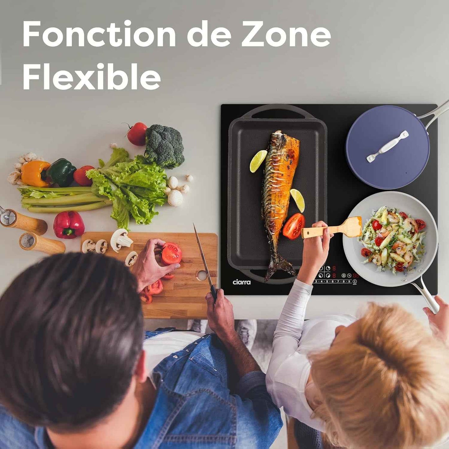 Plaque Induction 4 Feux Encastrable 60 Cm 7200W Avec Zone Flexible | Booster, Gestion De Puissance, Commande Tactile Slider, Minuterie, Sécurité Enfant, Grande Poêle Et Plancha, CBBIH4BF