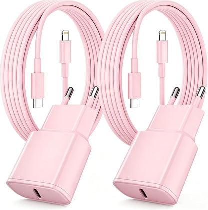 Chargeur Rapide Pour Iphone 14 13 12 11, Lot De 2 PD 3.0 Prise USB C Rose | Avec 2M Cable Lightning for Iphone 14/14Pro/13/13 Mini/13 Pro/13Pro Max/12/12Pro/12 Pro Max/11/11 Pro/ 11 Promax