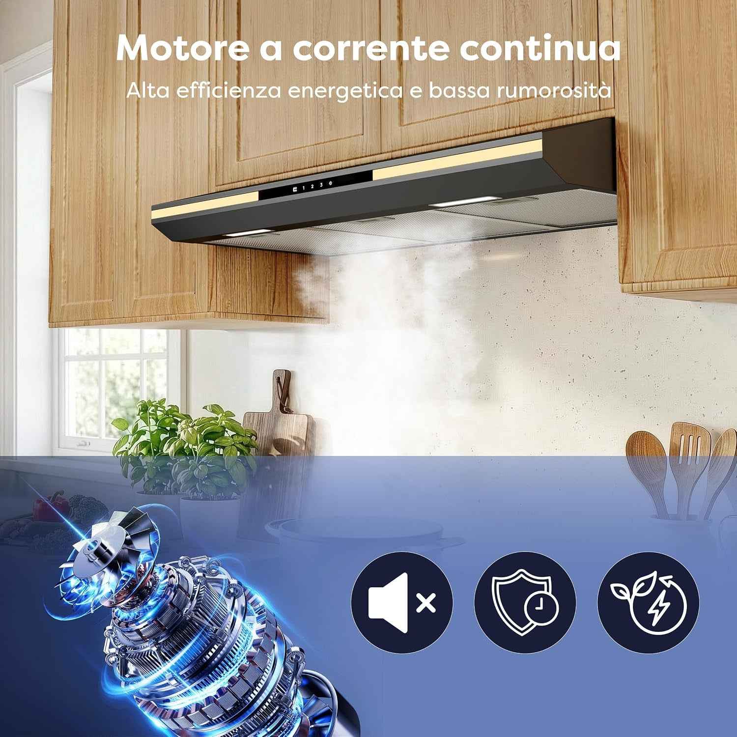 CBCB90921 Classe A+ Hotte Aspirante 90 Cm Sous Meuble - Noire | 320 M³/H -3 Vitesses,Commande Tactile, Évacuation&Recyclage, Filtre À Charbon CBCF011 Inclus, Lumière D’Ambiance Chaleureuse