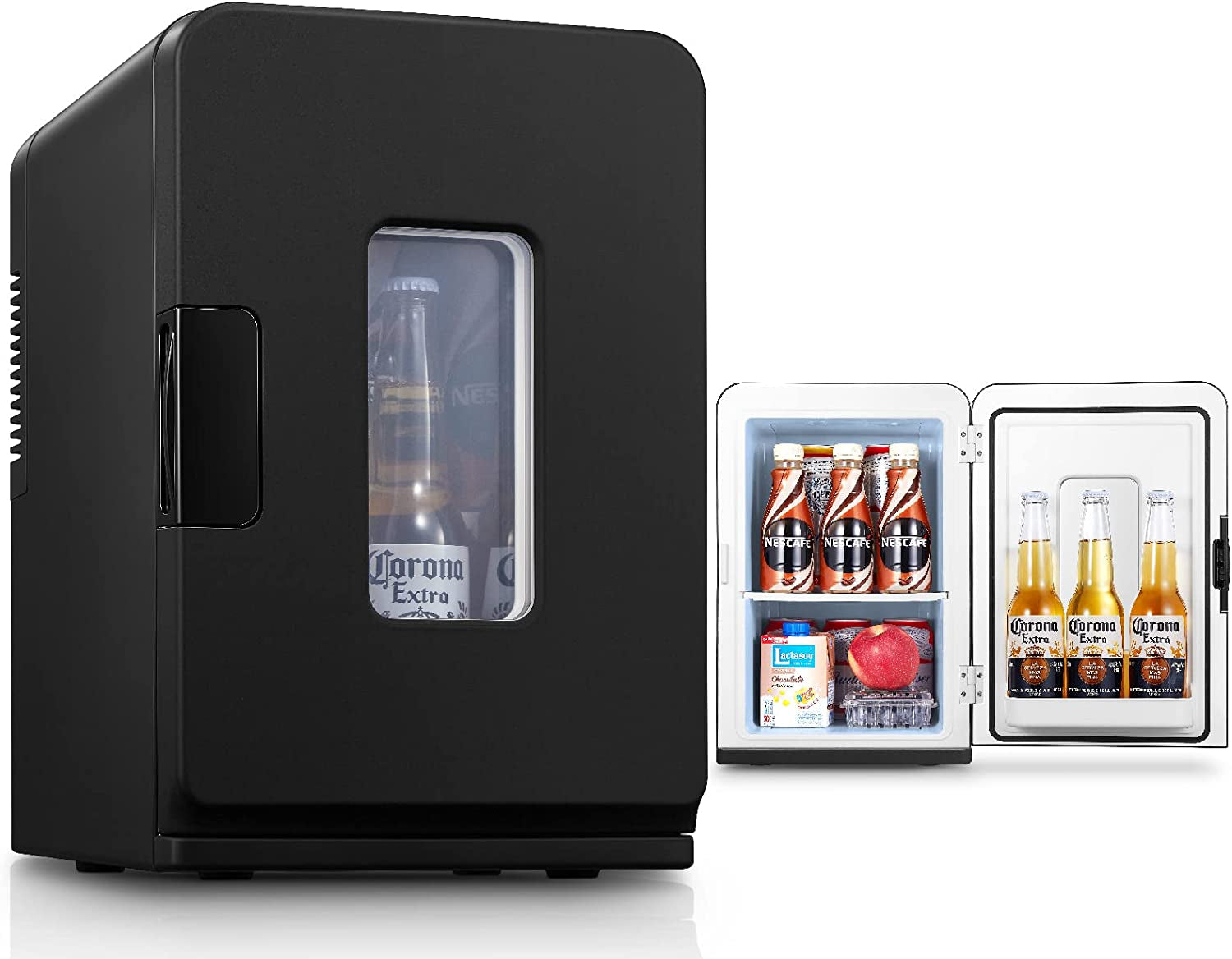 Mini Frigo De Chambre 15L/21 Canettes, Petit Frigo Portable 240V/12V, Mode Silencieux, Fonction Chaud/Froid, Frigo Cosmetique Noir