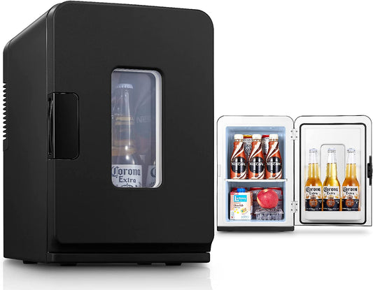 Mini Frigo De Chambre 15L/21 Canettes, Petit Frigo Portable 240V/12V, Mode Silencieux, Fonction Chaud/Froid, Frigo Cosmetique Noir