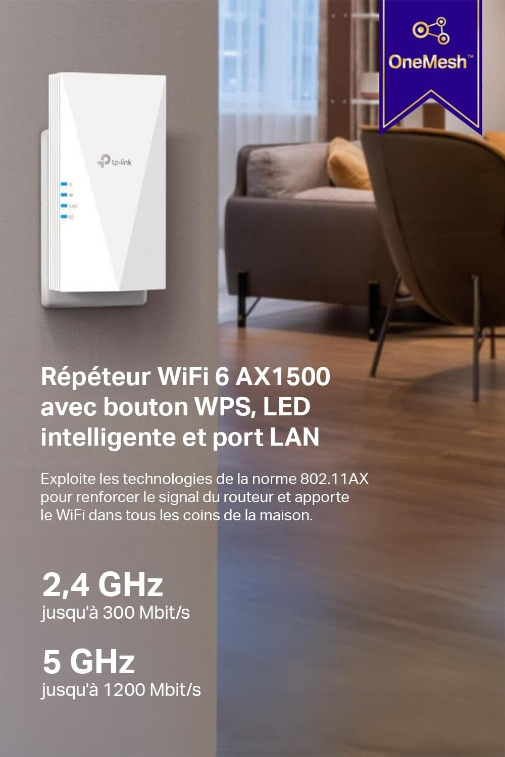 Répéteur Wifi 6 Puissant 1500 Mbps, Port Gigabit, RE500X | Compatible Toutes Box, Profitez D'Une Connexion Rapide Wifi 6 Jusqu'À 100 M², Idéale Pour Le Streaming HD & Le Télétravail