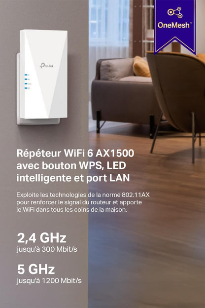 Répéteur Wifi 6 Puissant 1500 Mbps, Port Gigabit, RE500X | Compatible Toutes Box, Profitez D'Une Connexion Rapide Wifi 6 Jusqu'À 100 M², Idéale Pour Le Streaming HD & Le Télétravail