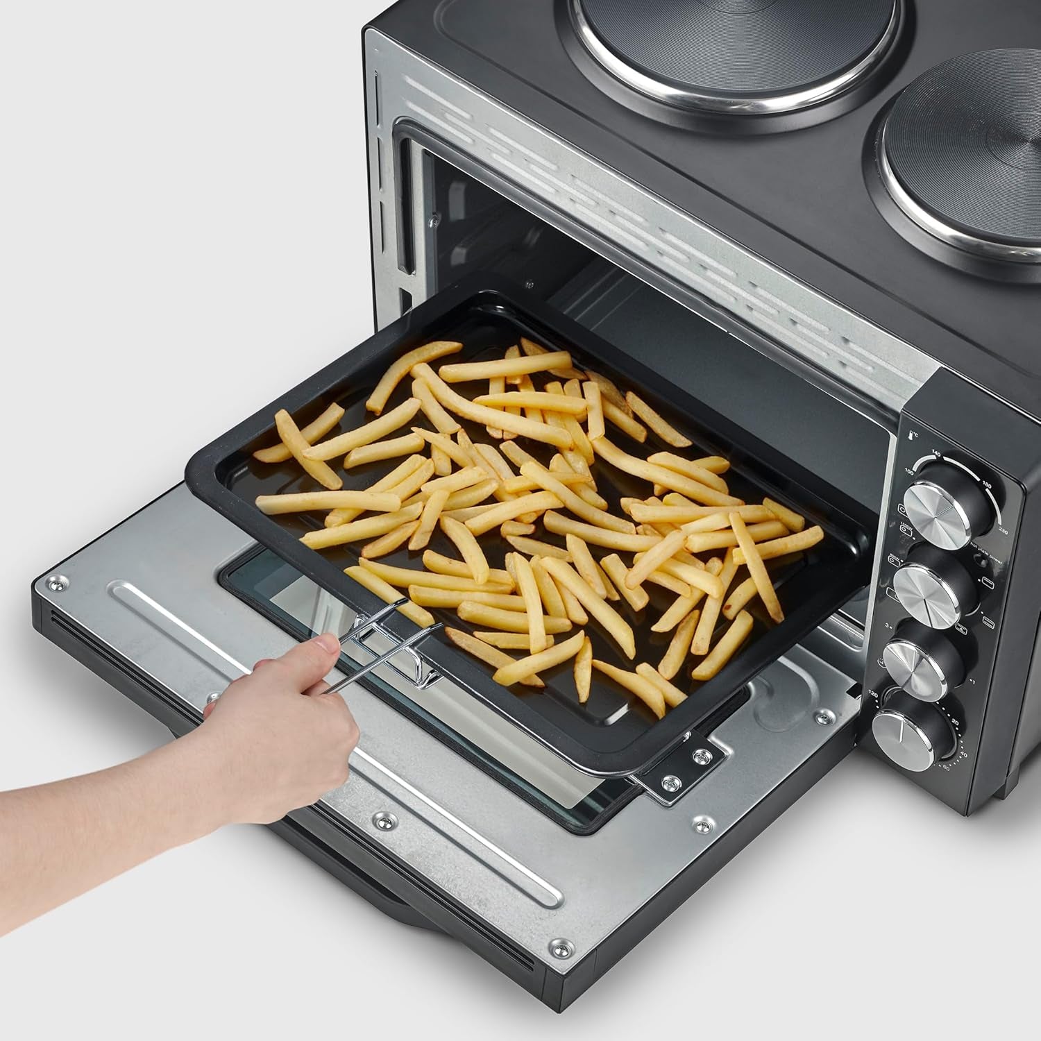 Mini-Four À Chaleur Tournante 30 L Avec Tournebroche Et Plaques De Cuisson, Four Posable 2 500 W Design Élégant, Mini-Four Électrique Minuteur 120 Min, Noir/Inox, to 2074