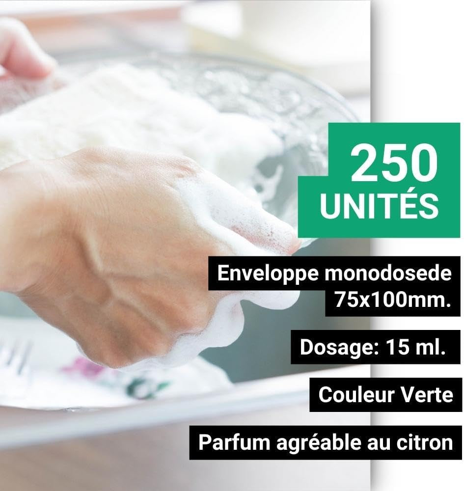 GPQ - Lave-Vaisselle À Dosettes Liquides | 250 Unités X 15 Ml | Détergent Pour Lavage Manuel De Vaisselle | Dégraissant / Dégraissant | Sans Parabènes | Amenities D'Appartement, Airbnb, Camping,