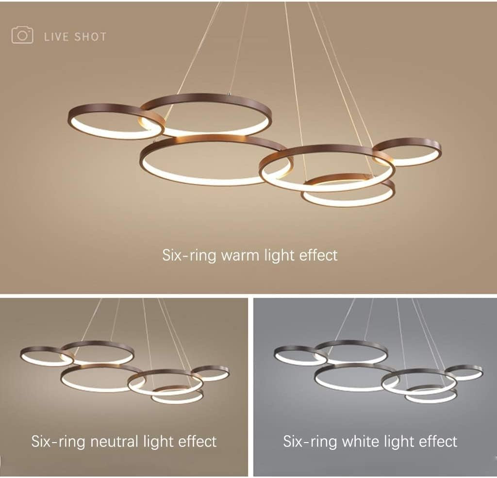 Luminaire Suspendu LED Grand Lustre De Table D'Intérieur Hauteur Réglable Suspension Lampe De Salon Dimmable Avec Télécommande Lampes À Anneaux Modernes En Aluminium Plafonnier De Café Restaurant