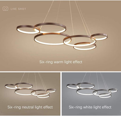 Luminaire Suspendu LED Grand Lustre De Table D'Intérieur Hauteur Réglable Suspension Lampe De Salon Dimmable Avec Télécommande Lampes À Anneaux Modernes En Aluminium Plafonnier De Café Restaurant