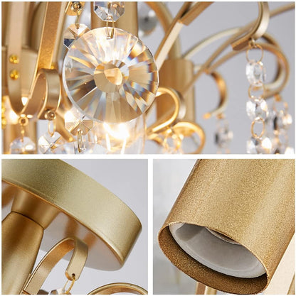 Lustre En Cristal Plafonnier Encastré Luminaire Moderne Pour Chambre À Coucher Couloir Bar Cuisine Salle De Bain, H 45 X W 50, Base E14, Or