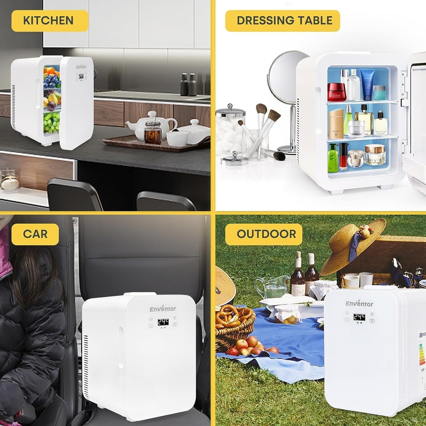 Mini Frigo10L, 220V/12V, Refroidisseur Et Réchauffeur, Portable Mini Réfrigérateur Avec Affichage LCD De La Température, Pour Voiture Voyage Cosmétiques Boisson Nourriture, Blanc