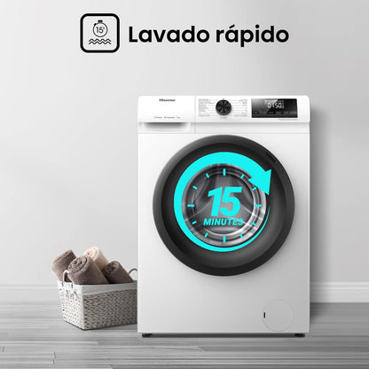 Hisense WFQP7012EVM - Machine À Laver À Vapeur Efficace, Moteur Inverter, Charge Frontale 7 Kg, 1200 Tr/Min, 15 Programmes, Contrôle De Balancement Intelligent Du Tambour, Affichage LED, Programme