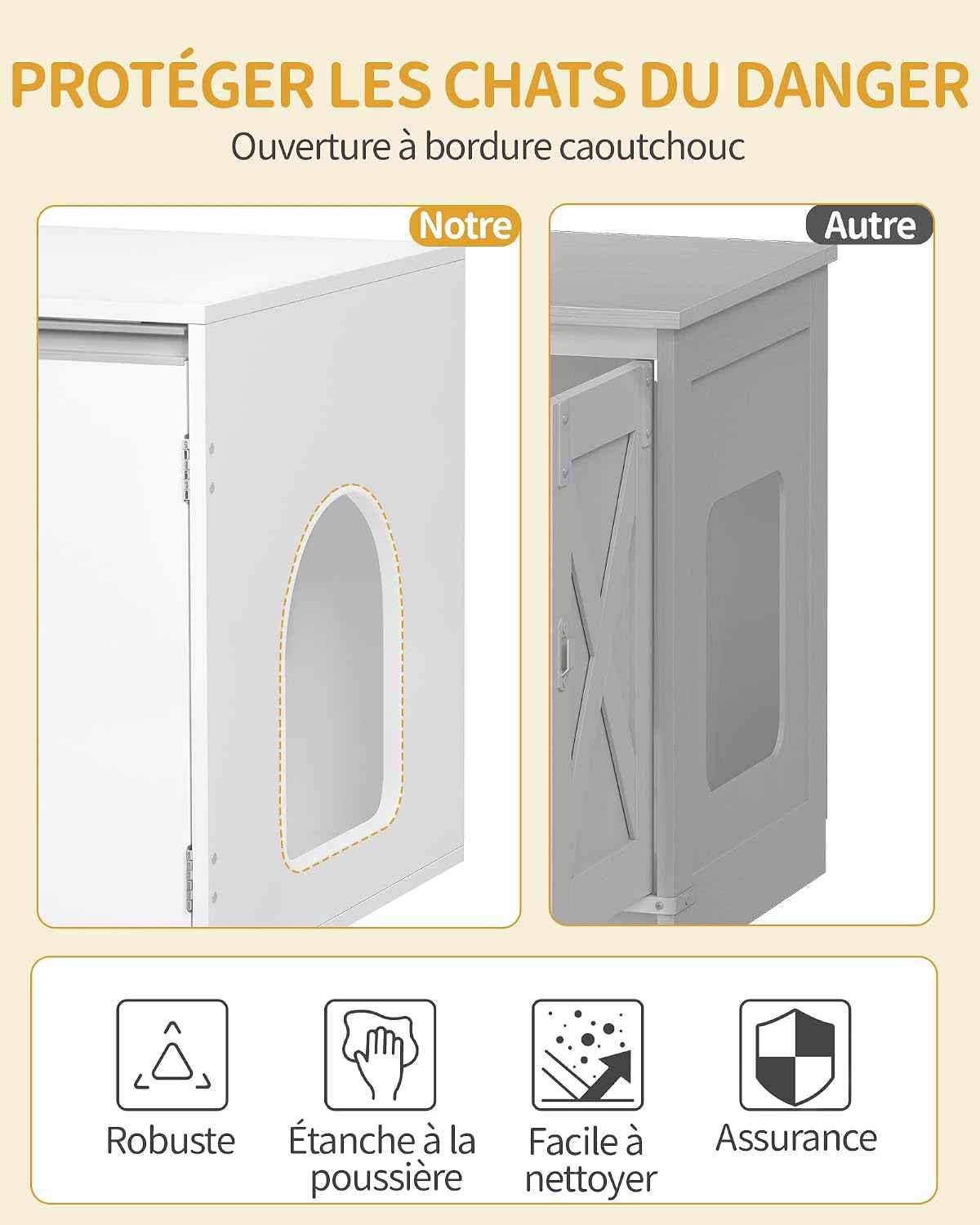 Meuble Litiere Pour 2 Chats, 100Cm Maison De Toilette Chat, Blanc | Maison Cachée Pour Chat Avec Chambres Doubles, 140 X 48 X 48 Cm, Pour Cacher Plupart Des Bacs À Litière Pour Chats, CB65603X