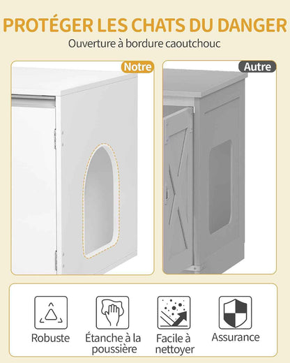 Meuble Litiere Pour 2 Chats, 100Cm Maison De Toilette Chat, Blanc | Maison Cachée Pour Chat Avec Chambres Doubles, 140 X 48 X 48 Cm, Pour Cacher Plupart Des Bacs À Litière Pour Chats, CB65603X