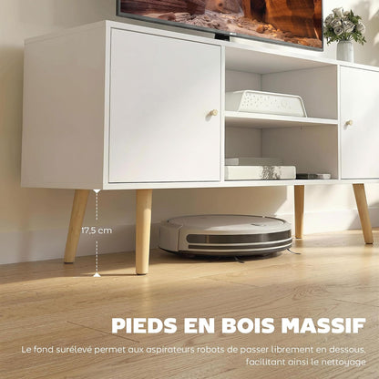 Meuble TV 120 Cm Pour Téléviseur Jusqu'À 55 Pouces Blanc | Meuble Télé, 2 Placards, 2 Étagères Ouvertes, Banc TV Moderne, Salon, Chambre À Coucher