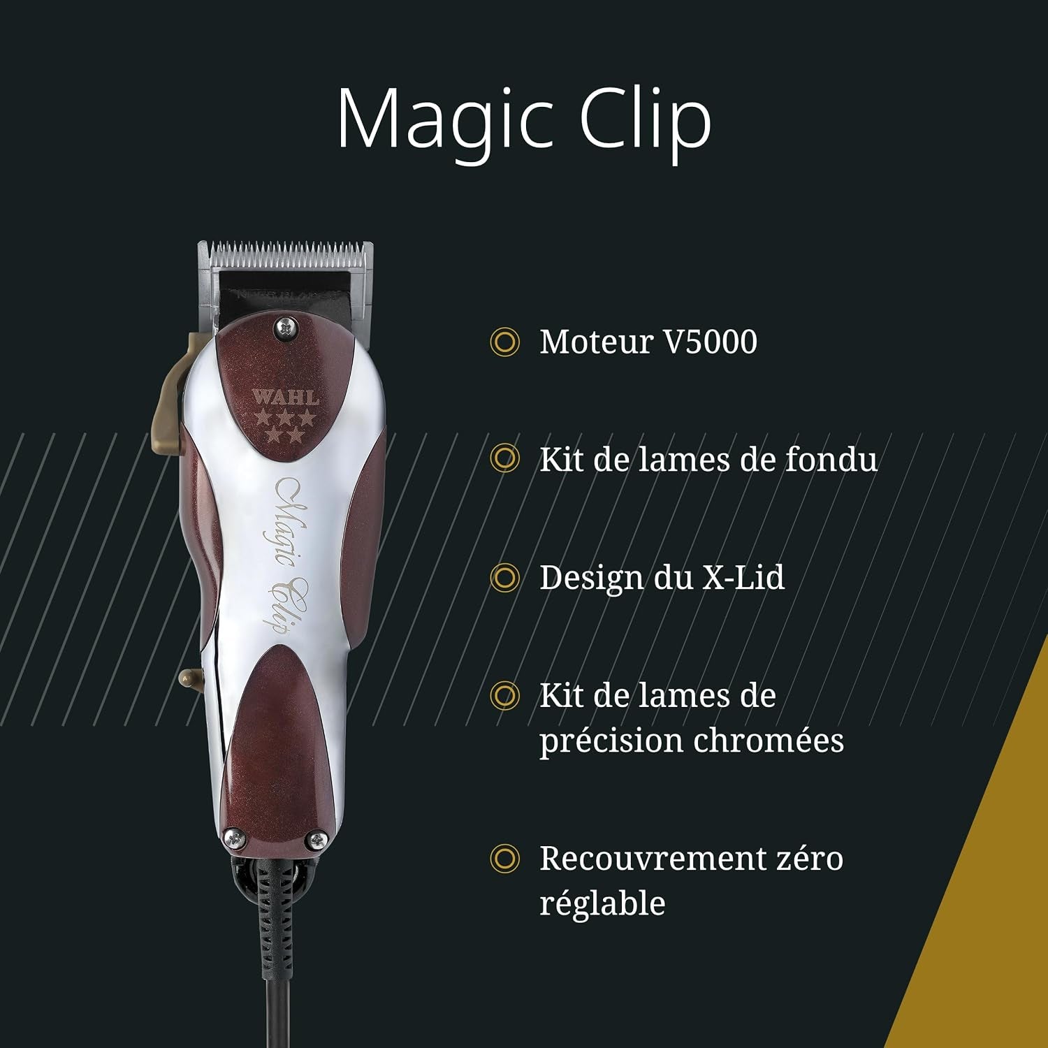 Magic Clip, Tondeuse Filaire Pour Fondus Et Détails | Tondeuse Filaire, Moteur V5000 Haute Performance, Longueur Réglable 0,5 À 1,2 Mm, 8 Peignes, Pour Fondus Précis