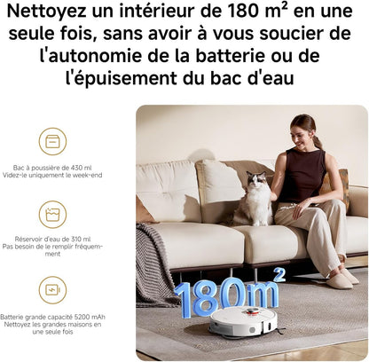 S40 Pro Aspirateur Robot, 15000Pa, Deux Bras Extensibles | Double Anti-Nœuds, Évitement D’Obstacles Grand-Angle, Détection Des Tapis, Relevage Auto Des Serpillières, Contrôle App/Voix