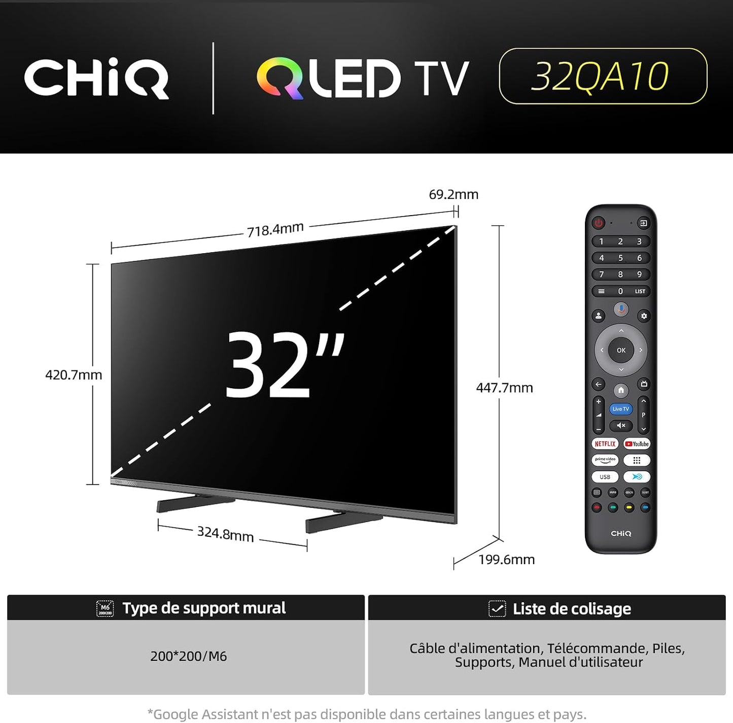 Smart TV Téléviseur QLED 32QA10 32 Pouces | Full HD HDR10 | Dolby Audio Et DBX-TV | Design Métallique Sans Cadre | Chromecast Intégr Nouveau Modèle | Son Dolby Audio, Support HDR10, Chromecast Intégré, Édition 2026