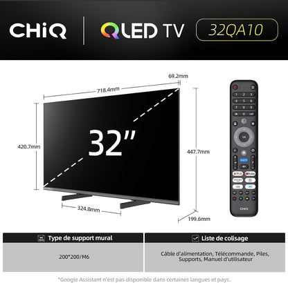 Smart TV Téléviseur QLED 32QA10 32 Pouces | Full HD HDR10 | Dolby Audio Et DBX-TV | Design Métallique Sans Cadre | Chromecast Intégr Nouveau Modèle | Son Dolby Audio, Support HDR10, Chromecast Intégré, Édition 2026