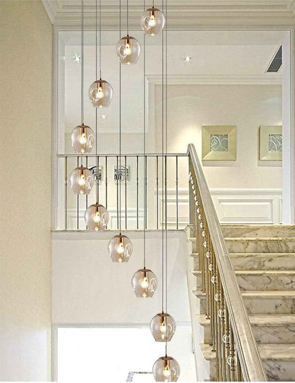 Lustre Spirale 10 Boules De Verre - Grand Pendentif Lumière Pour Escalier, Salon, Villa - Moderne Creux - 55X200Cm