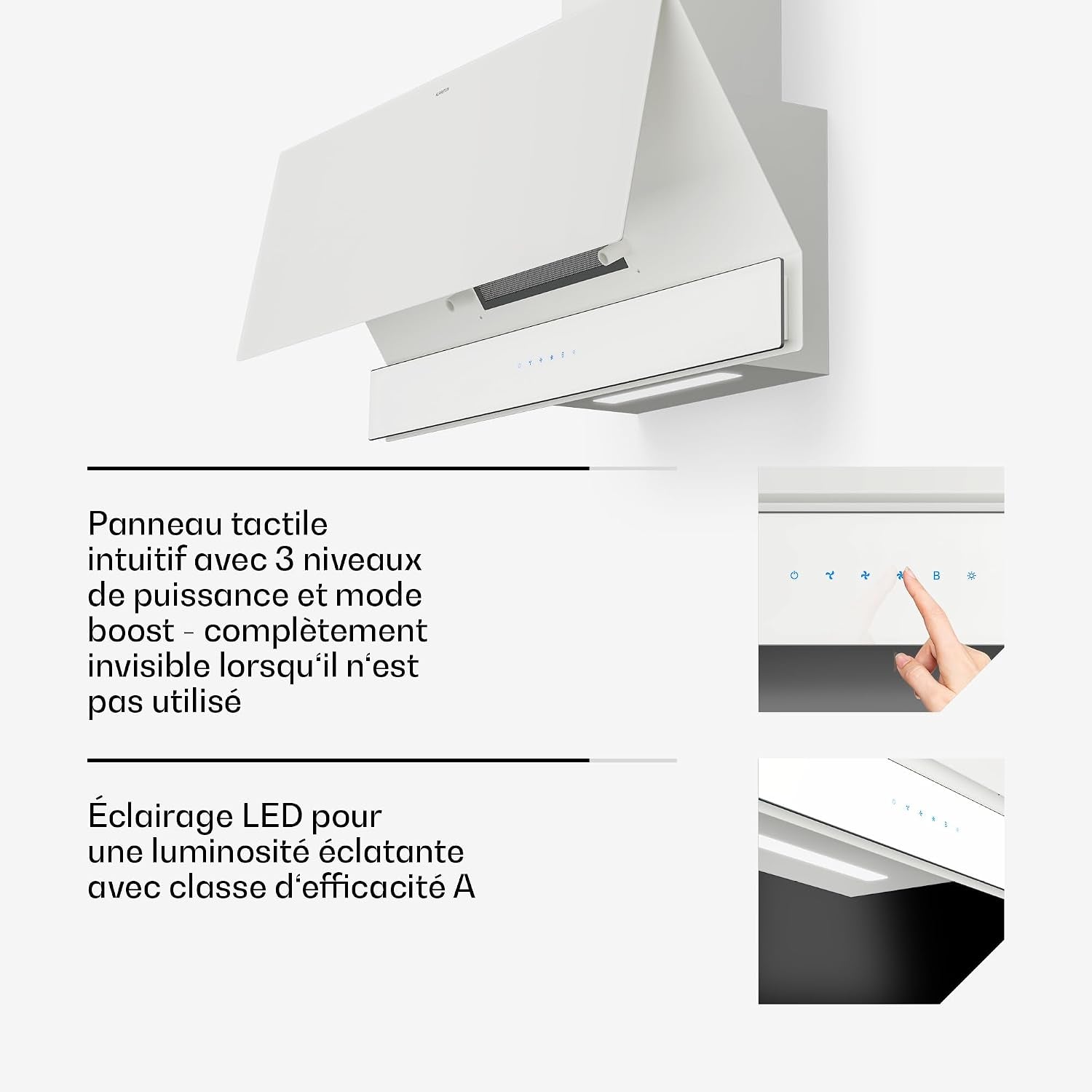 Klarstein Velaire Hotte Aspirante 90 Cm - Hotte Décorative, 820 M³/H, A++ Énergie, Commandes Tactiles, LED, Filtre Charbon, Silencieuse, 3 Vitesses + Boost, Hotte Cuisine Moderne, Blanc