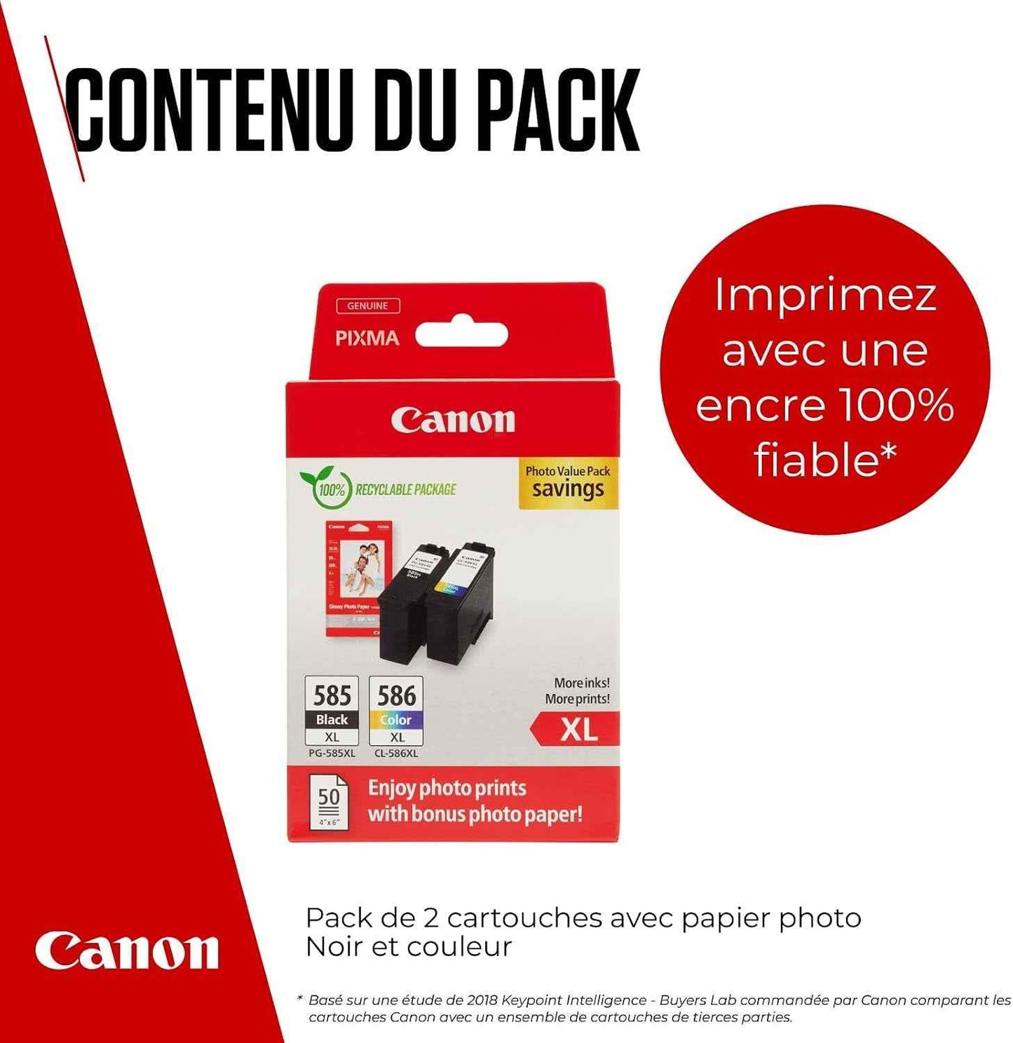 Canon PG-585XL + CL-586XL Fine Cartouches D'Encre D'Origine + Papier Photo | 10,3 Ml + 14,1 Ml D'Encre Véritable Et Papier Photo – Pour PIXMA Tr4755I, Ts3750I, Ts4150I, Ts6550I, Ts7650I Et plus Encore