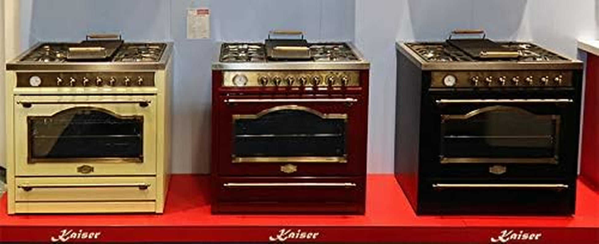 Kaiser HGE 93555 Em Gaz Electrique Cuisinière 90Cm/Four Électrique/Cuisinière/115L / Plaque De Cuisson Au Gaz/ 4,5 Kw WOK/ 8 Fonctions/Autonettoyage/Gaz Naturel Et Propane Possibles/Qualité De Luxe