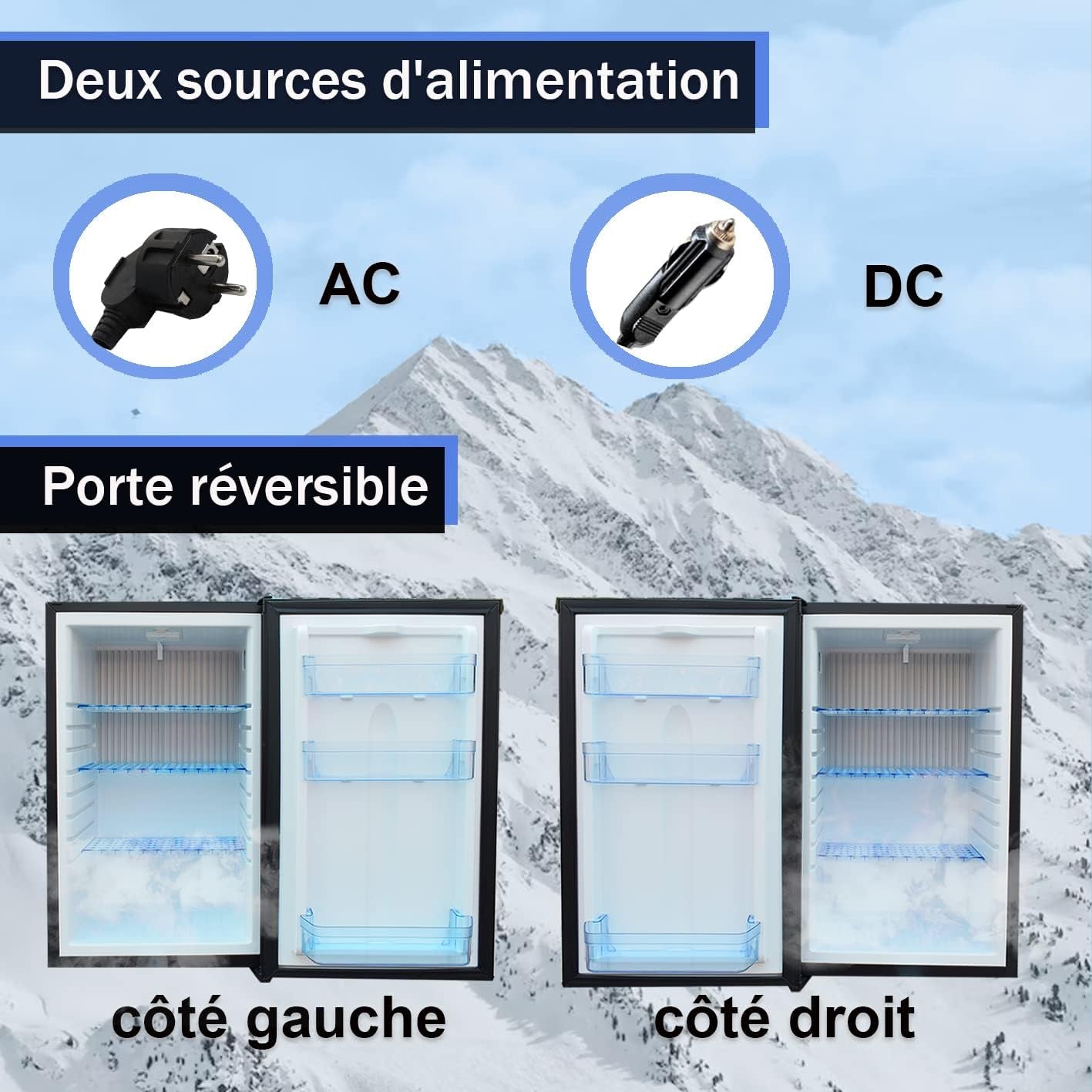 Frigo 12V 220V, 50L, Frigo 12V Camping Car, Frigo Caravane Avec Serrure Et Porte Réversible, Frigo Silencieux Pour Camping Voiture Chambre, Noir