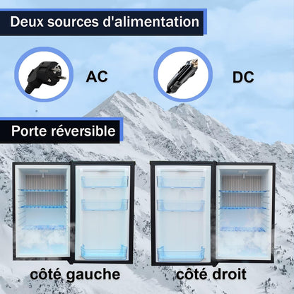 Frigo 12V 220V, 50L, Frigo 12V Camping Car, Frigo Caravane Avec Serrure Et Porte Réversible, Frigo Silencieux Pour Camping Voiture Chambre, Noir