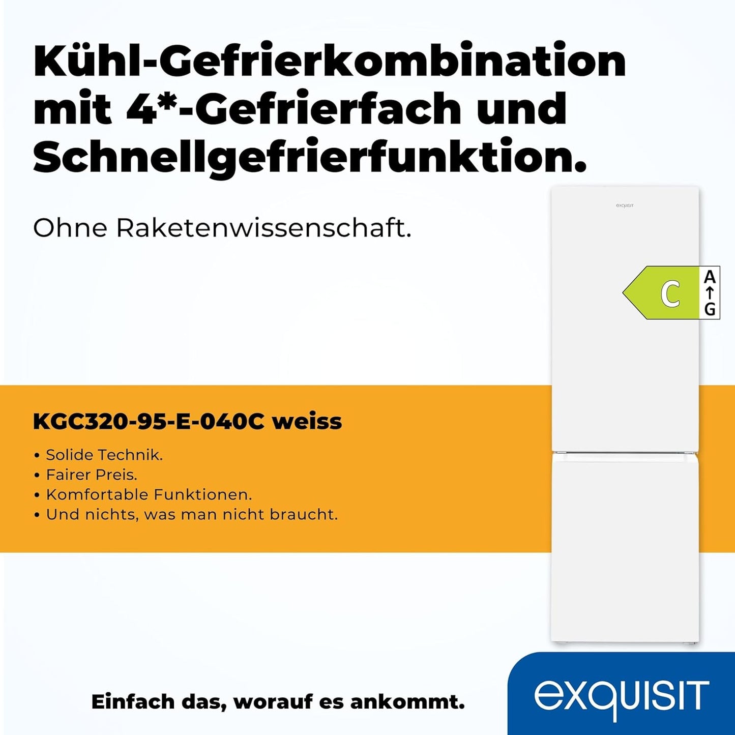 Exquisit GC320-95-E-040C Weiß Stand Kühl-Gefrierkombination, 60 Cm Breit, 315 L, LED Beleuchtung, Gemüseschublade, Weiß