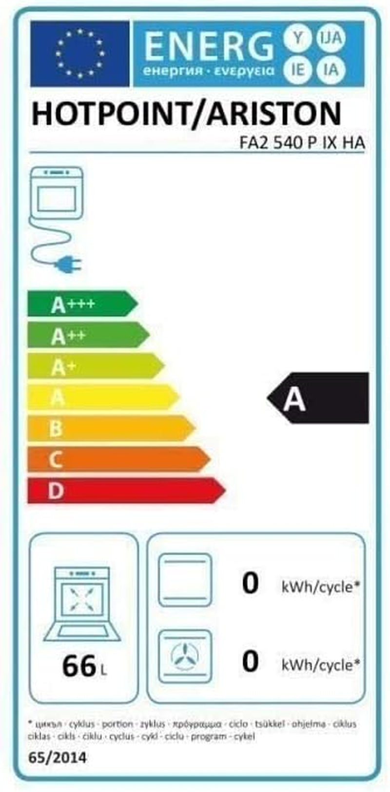 Four Encastrable Pyrolyse Hotpoint Ariston FA2540PIXHA - Four Multifonction Chaleur Tournante Ou Pulsée / 66 Litres / Classe a / Inox / Porte Froide (4 Vitres)
