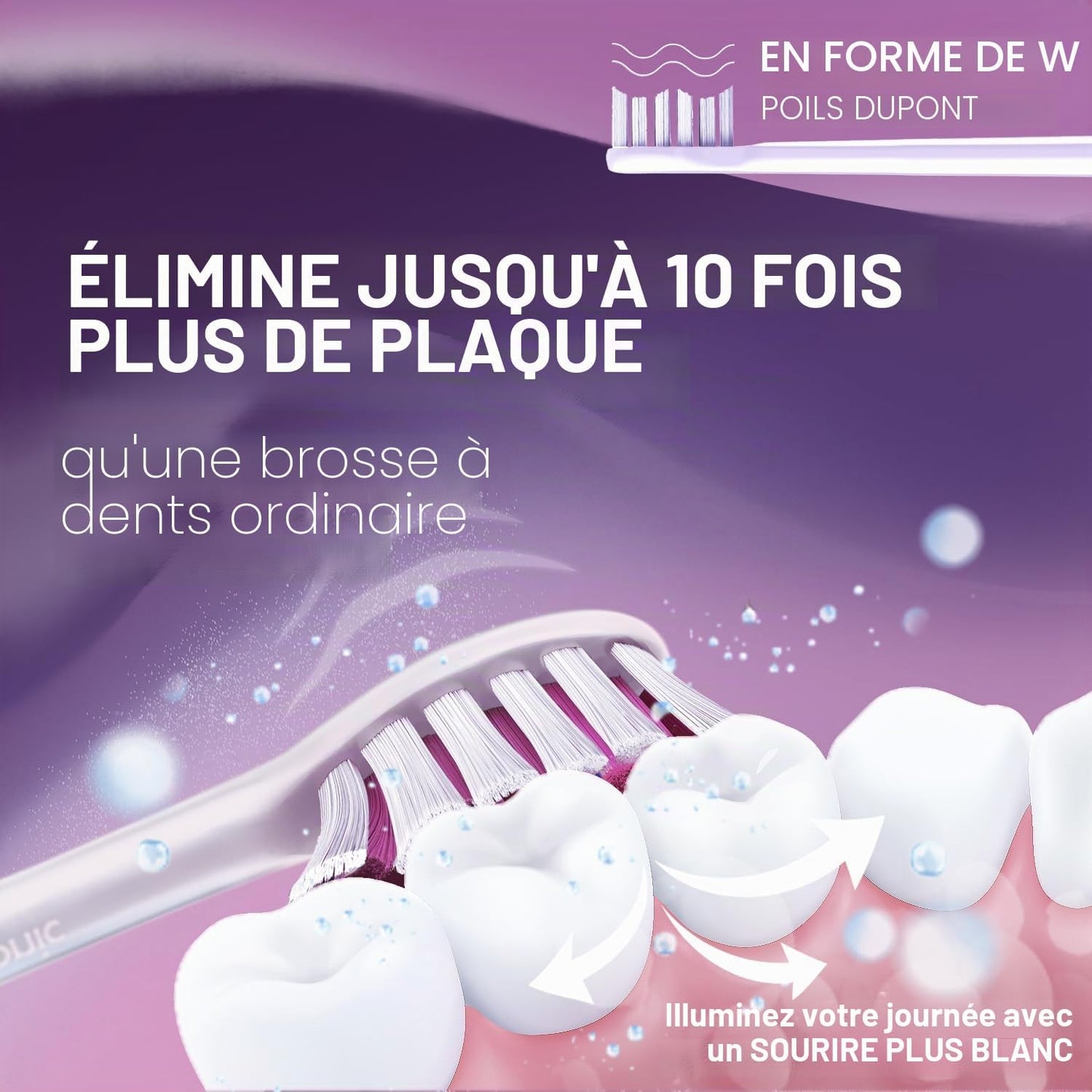 WHITEN+ – Brosse À Dents Électrique Avec Capteur De Pression, 5 Modes, 3 Intensités, 8 Têtes Souples, Moteur Puissant, Étui De Voyage Luxe Inclus (Pivoine)
