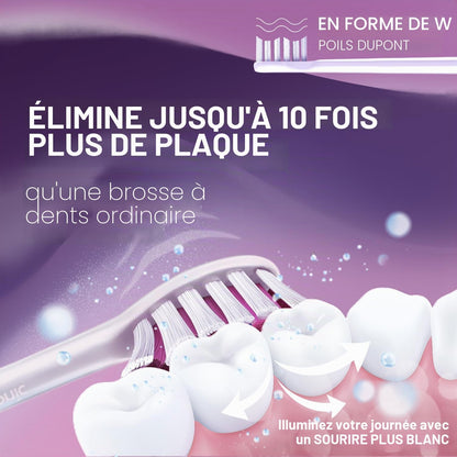 WHITEN+ – Brosse À Dents Électrique Avec Capteur De Pression, 5 Modes, 3 Intensités, 8 Têtes Souples, Moteur Puissant, Étui De Voyage Luxe Inclus (Pivoine)