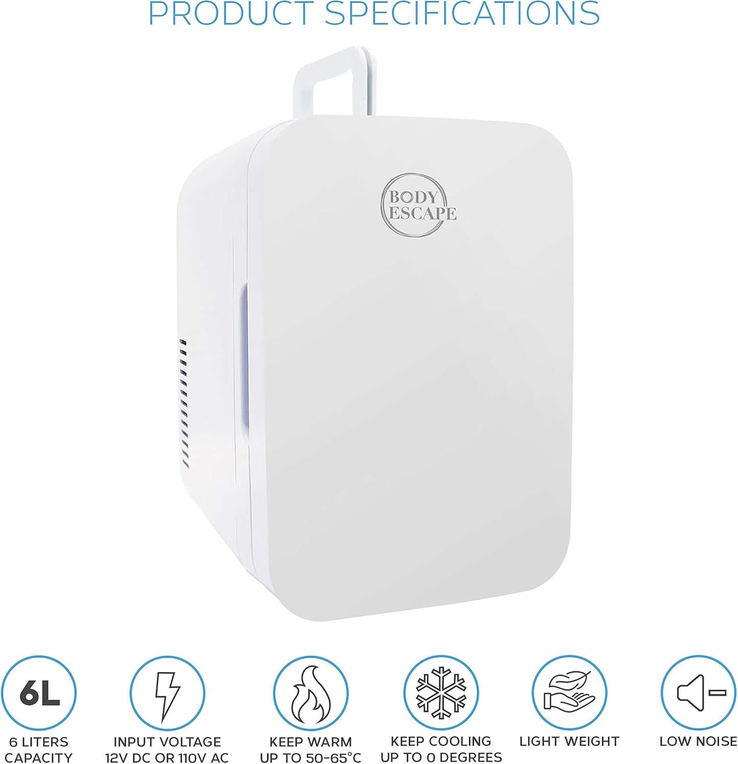 Body Escape Mini Réfrigérateur Pour Soins De La Peau Et Maquillage - Mini Réfrigérateurs Beauté À Porte En Verre - Réfrigérateur Portable, Compact, Et Silencieux Pour Le Maquillage - 6L - Blanc