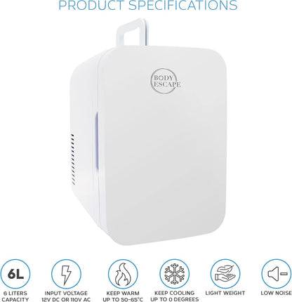 Body Escape Mini Réfrigérateur Pour Soins De La Peau Et Maquillage - Mini Réfrigérateurs Beauté À Porte En Verre - Réfrigérateur Portable, Compact, Et Silencieux Pour Le Maquillage - 6L - Blanc