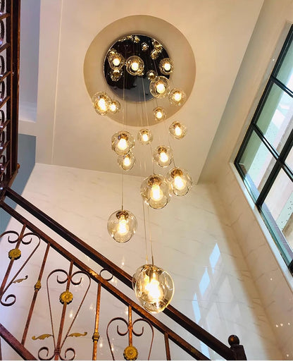 Moderne Escalier Suspendu Lustre,Plafonnier Lustre Verre Boule Suspension,Lampe Led,Grand Multi Ampoule Luminaire Suspendu Pour Salon,Cage Descalier,Couloir,Villa (10 Lights)