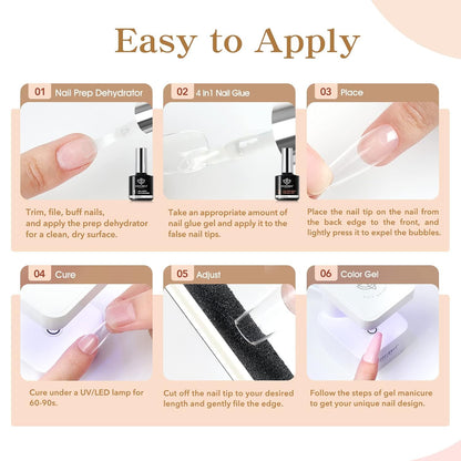 Colle Faux Ongles 6 in 1 Und Primer Gel, 2 X 10 ML Gummy Base Pose Americaine, Colle Capsule Americaine Ongle, Longue Duré Extend UV/LED Nail Glue DIY Nail Art